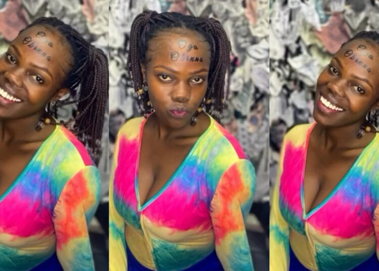 A Lady Goes Viral After She tattooed Her Boyfriend Name On Her Forehead 